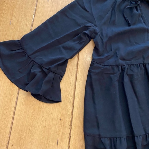 Women’s Black Longer Sleeve Mini Dress Viola Peasant Ruffle New XS - Picture 13 of 14